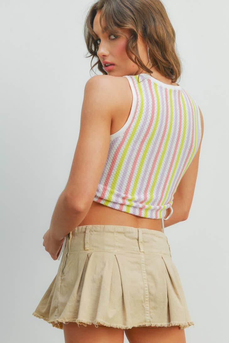 Striped Sweater Knit Tank - Lavender Multi