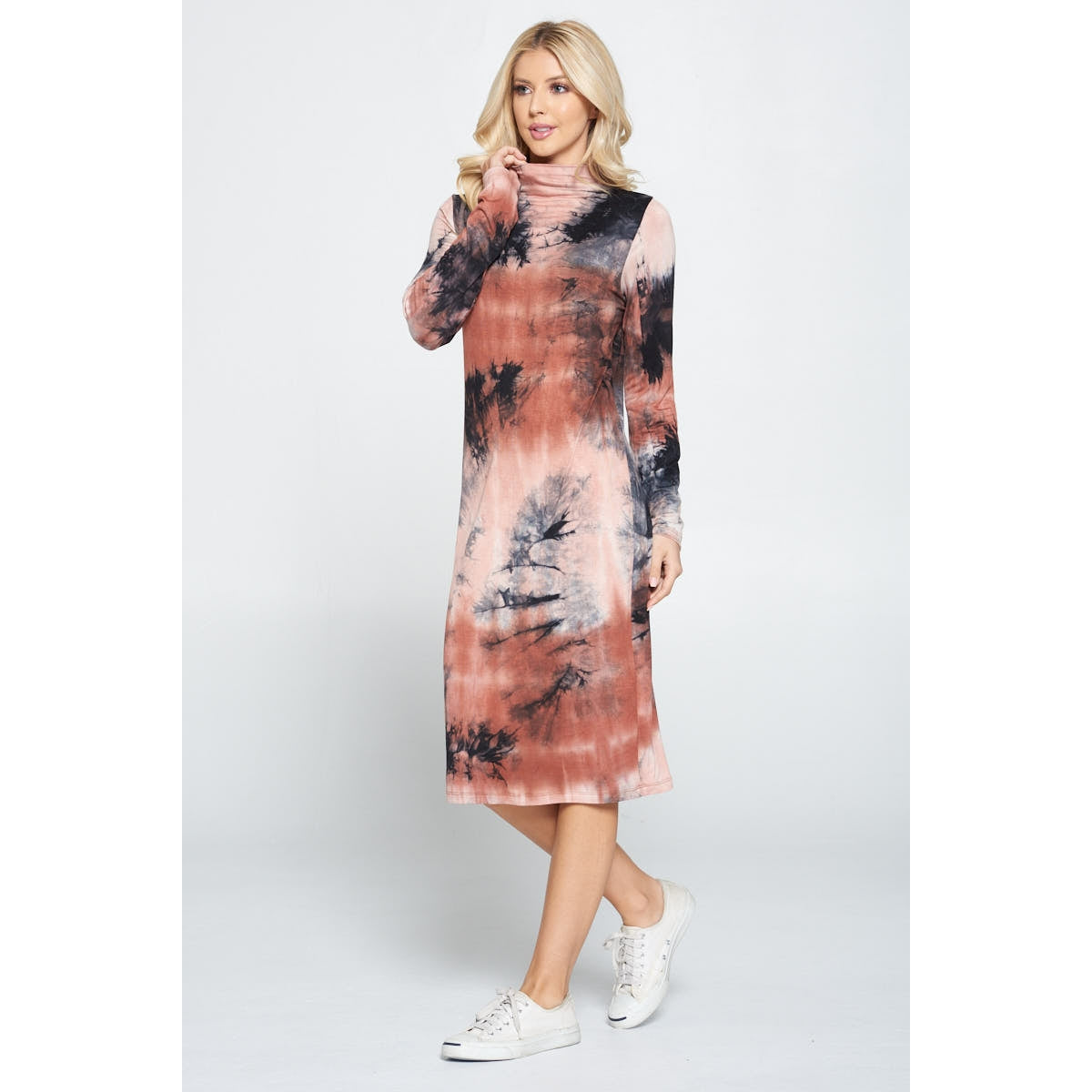 Tye Dye Mock Neck Midi Dress