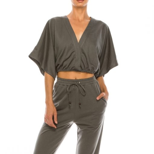 Hemp Crop Kimono Top - Dull Grey