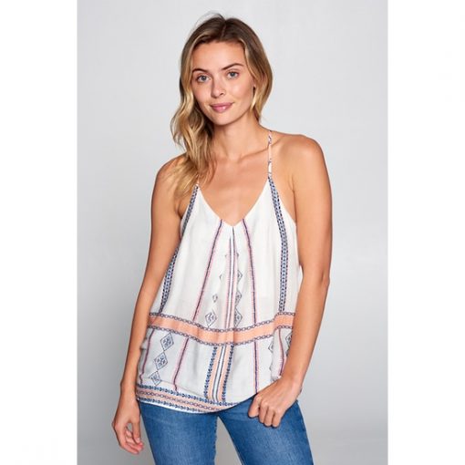 Boho Border V-Neck - Ivory/Coral