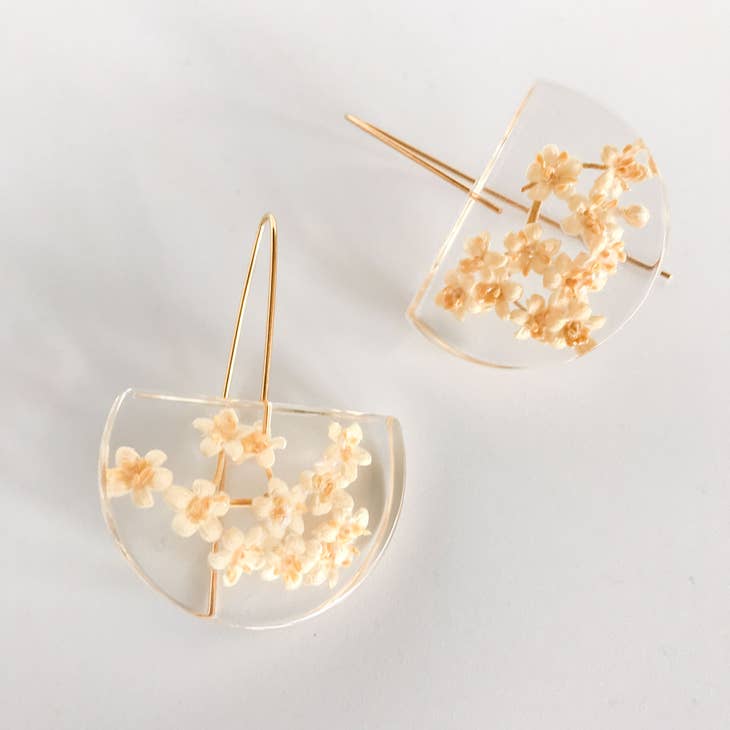 Botanical Half Moon Earrings - Elderberry Flower