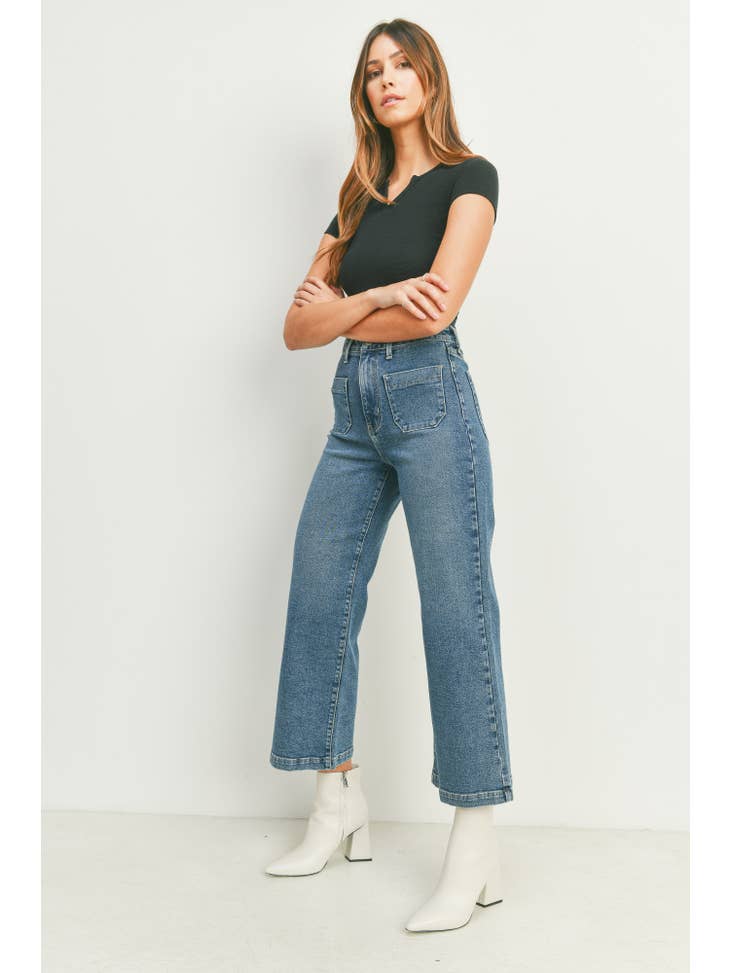 Patch Pocket Wide Leg - Med Wash