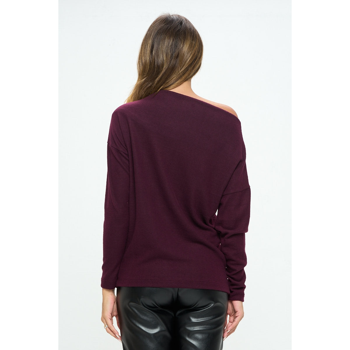 Brushed Knit Off the Shoulder Top - Plum
