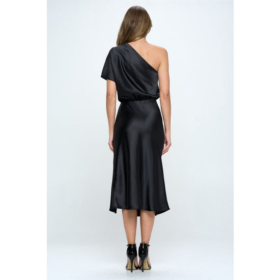 Stretch Satin One Shoulder Dress