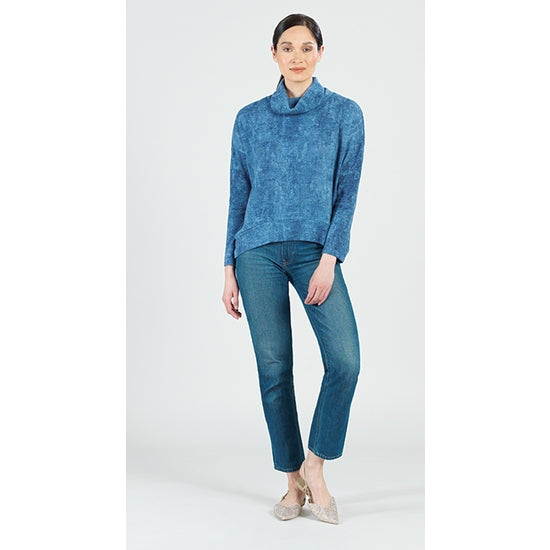 Denim Print Turtleneck Sweater