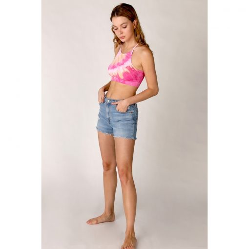 Burst Tie Dye High Neck Top - Aloha Pink