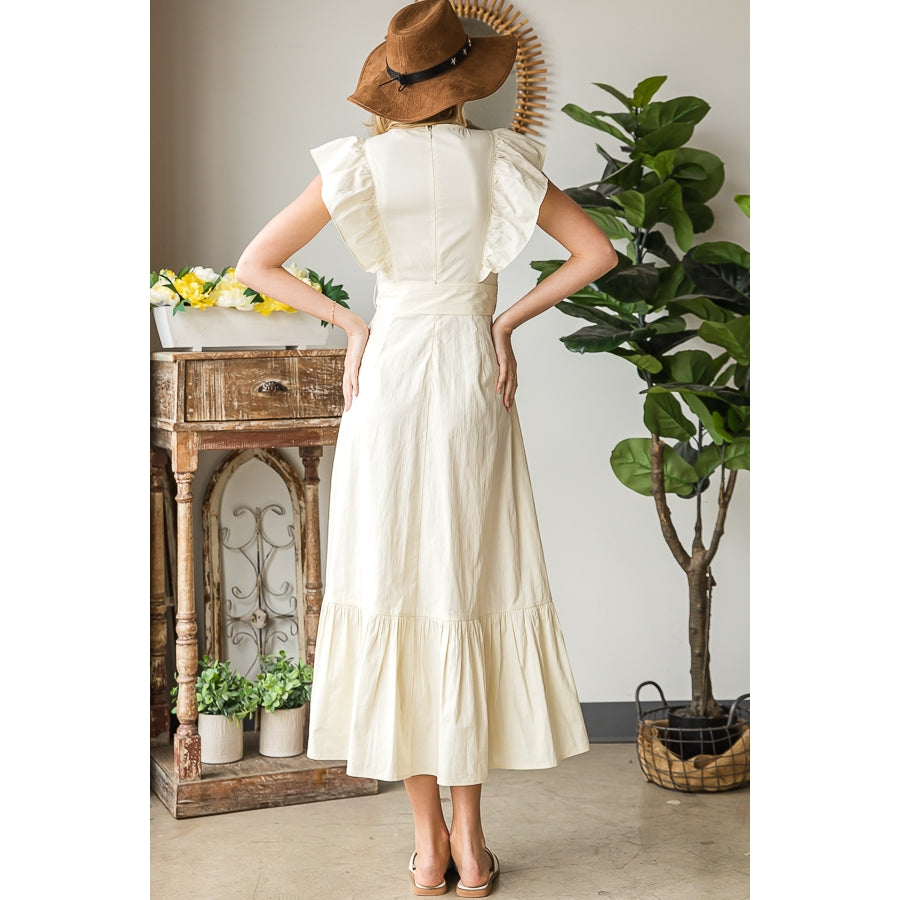 Ruffle Sleeve Midi Dress - Cream