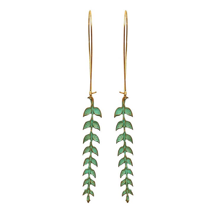 Athena Leaf Earrings - Verdigris Patina