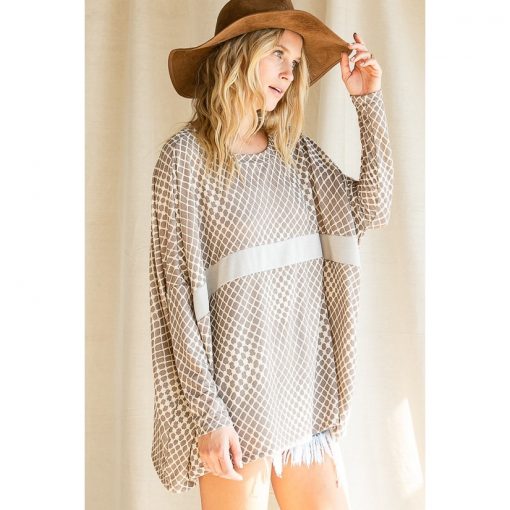 Check Print Top - Taupe