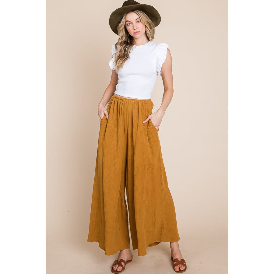 Gauze Wide Leg Pants - Camel
