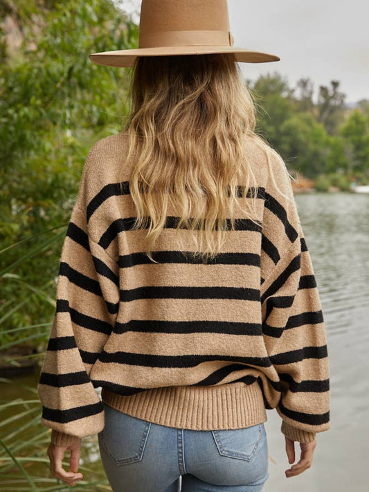 Davis Striped Sweater - Mocha