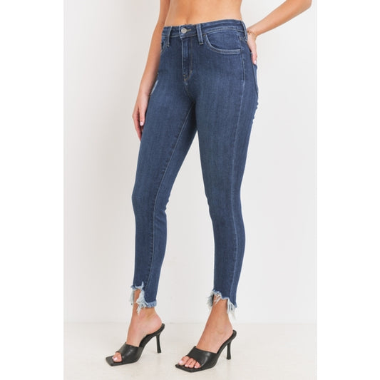 High Rise Skinny with Hem Destruction - Dark - Final Sale