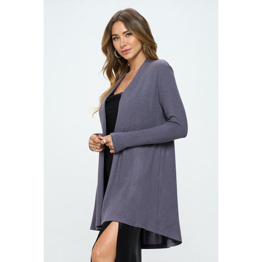 Brushed Knit Draped Cardigan - Cement