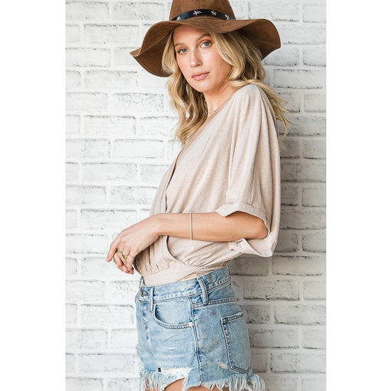 V-Neck Wrap Bodysuit - Taupe