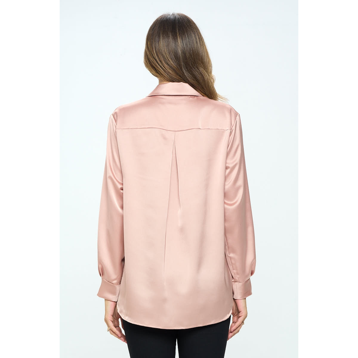 Stretch Satin V Neck Blouse - Peach
