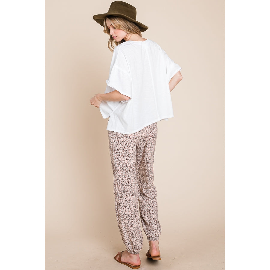 Floral Print Jogger Pants - Light Taupe