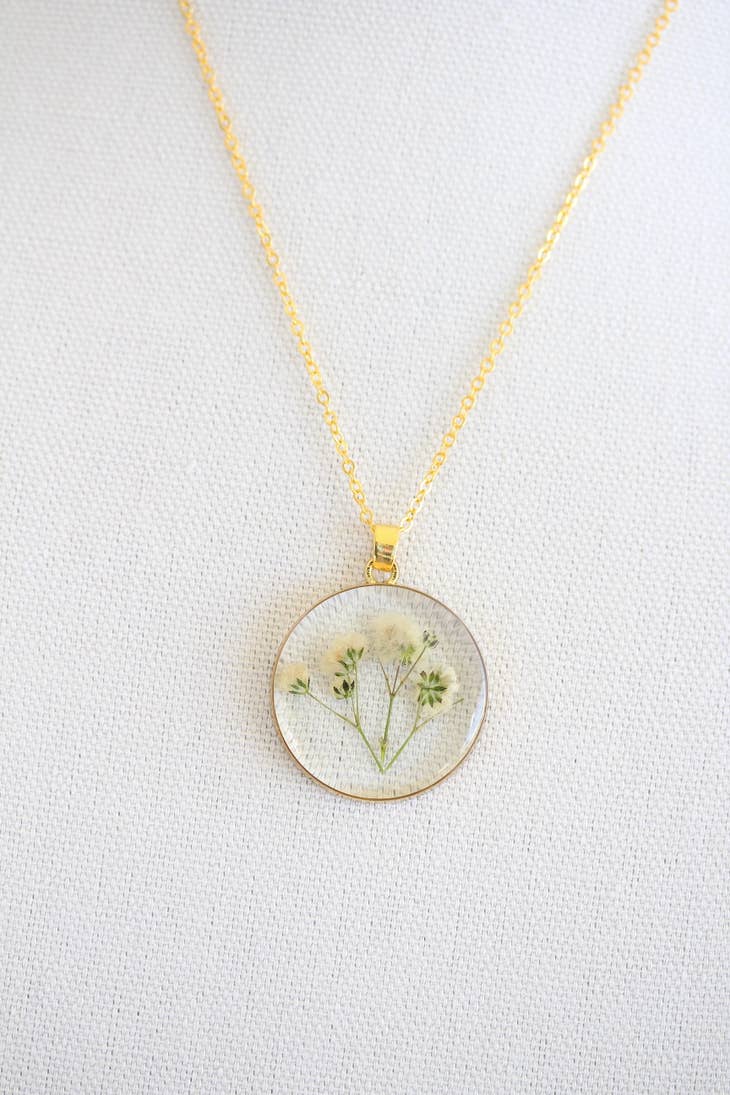 Pressed Flower Necklace - Baby's Breath