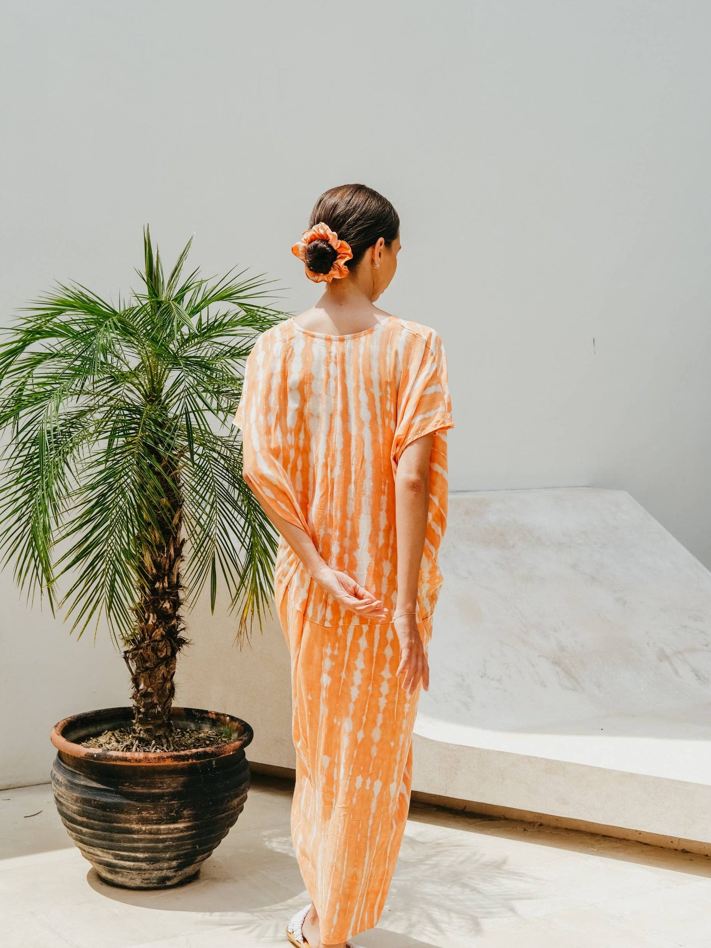 Madella Hand Dyed Kaftan Dress in Coral