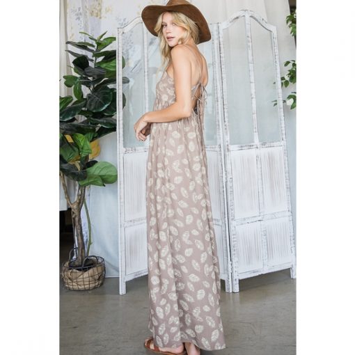 Tie-Back Leaf Print Maxi - Mocha