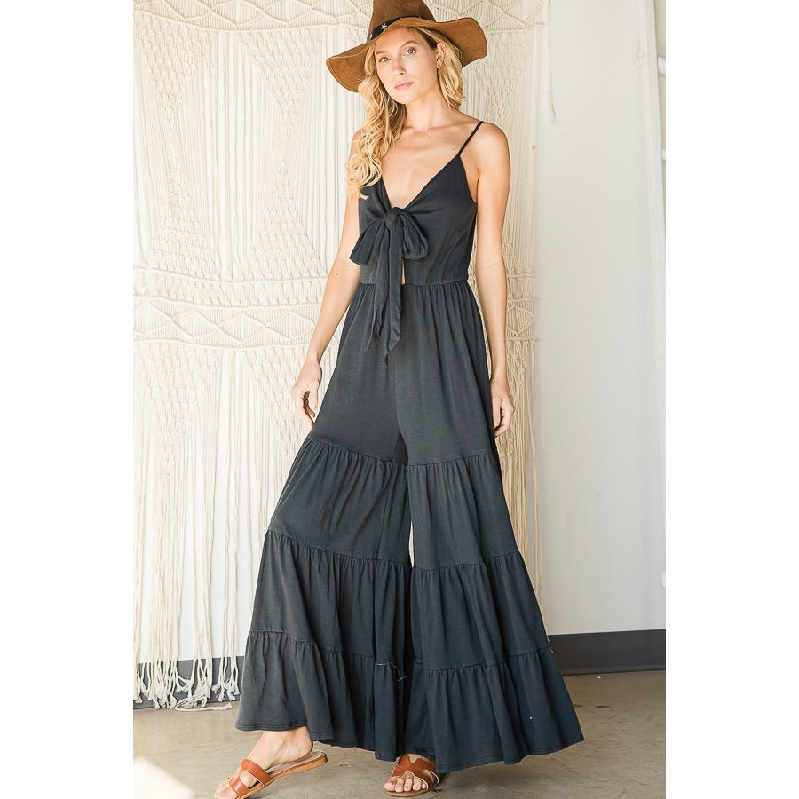 Tie Front Tiered Leg Jumpsuit