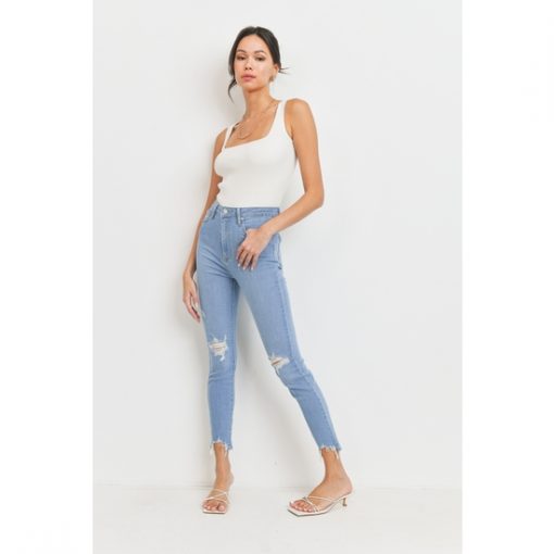 High Rise Knee Distressed Skinny - Light Wash