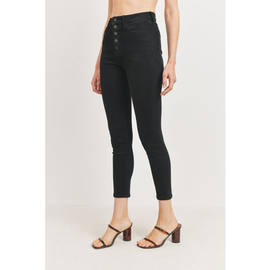 High Rise Classic Button Down Skinny - Black - Final Sale