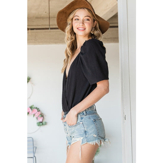 Puff Sleeve Bodysuit - Black