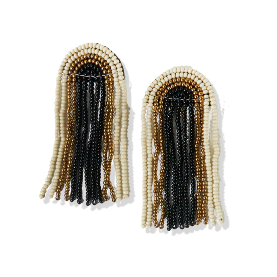 Skylar Fringe Bead Earring - Black and Gold