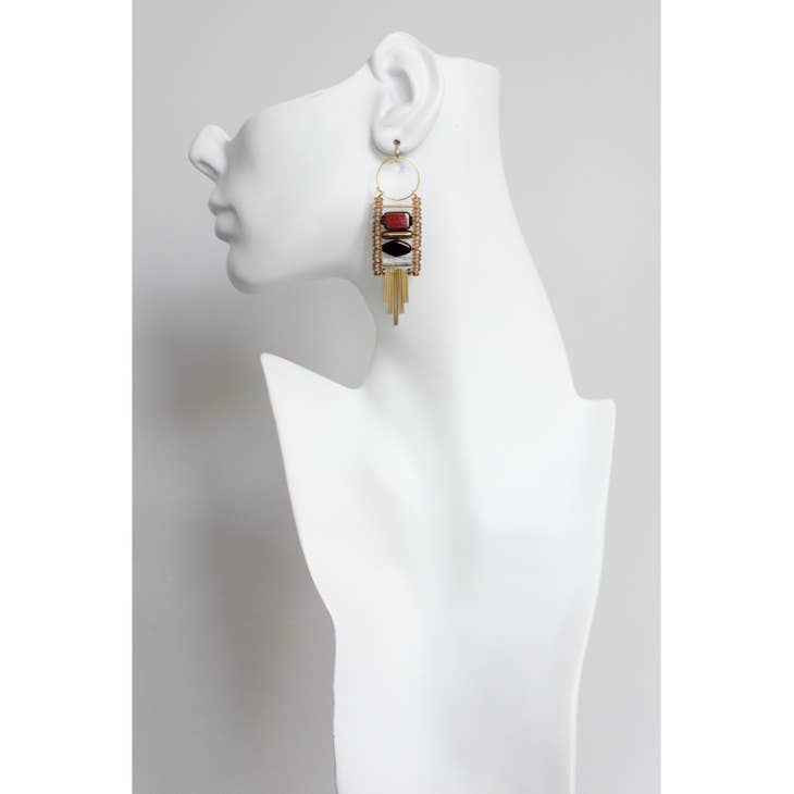 Long Glass Stone Hoop Earrings
