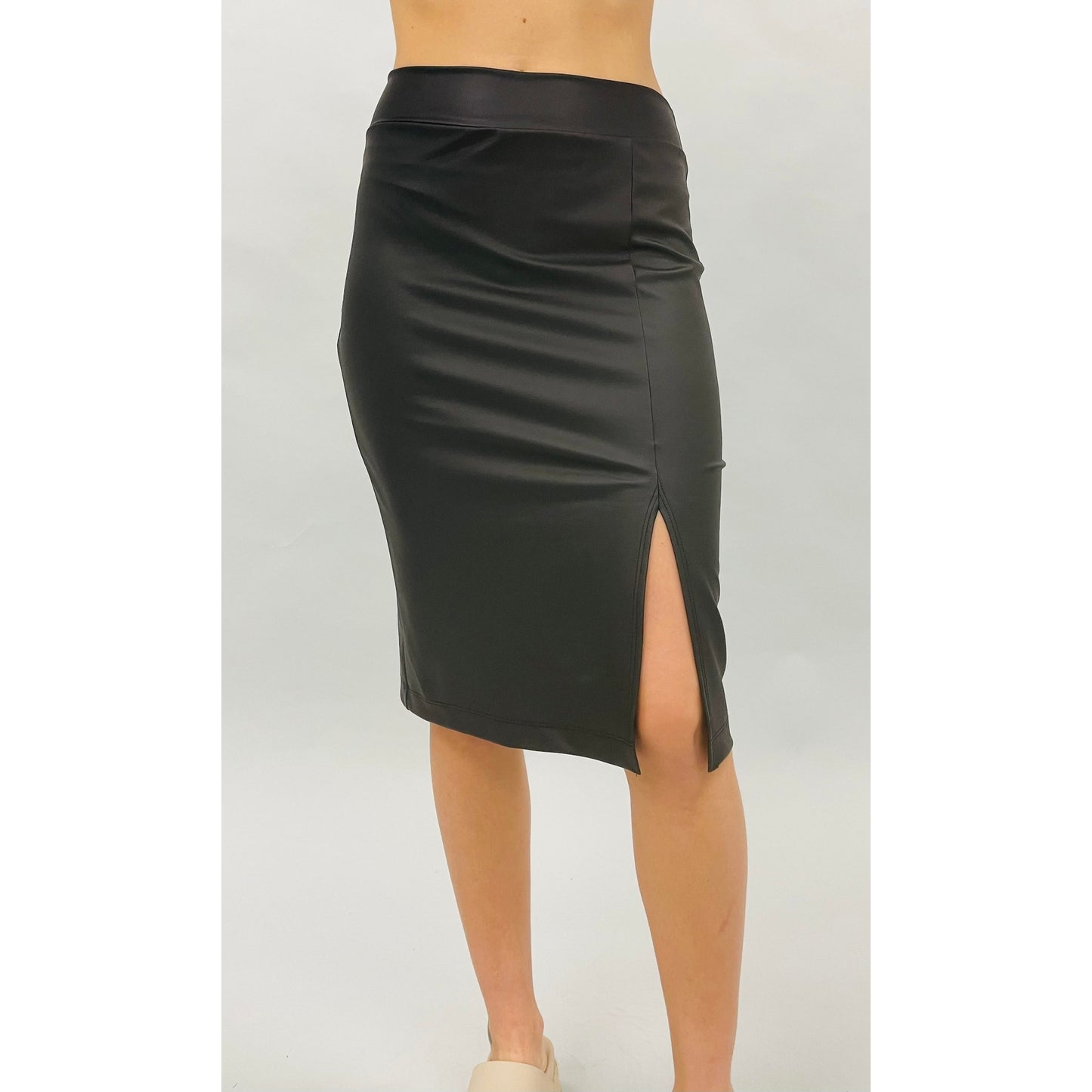 Faux Leather Skirt with Slit