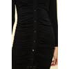Ruched Knit Dress with Collar - Black