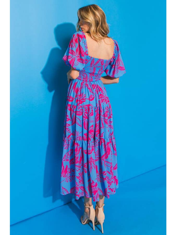 Sweetheart Printed Dress - Blue Fuchsia