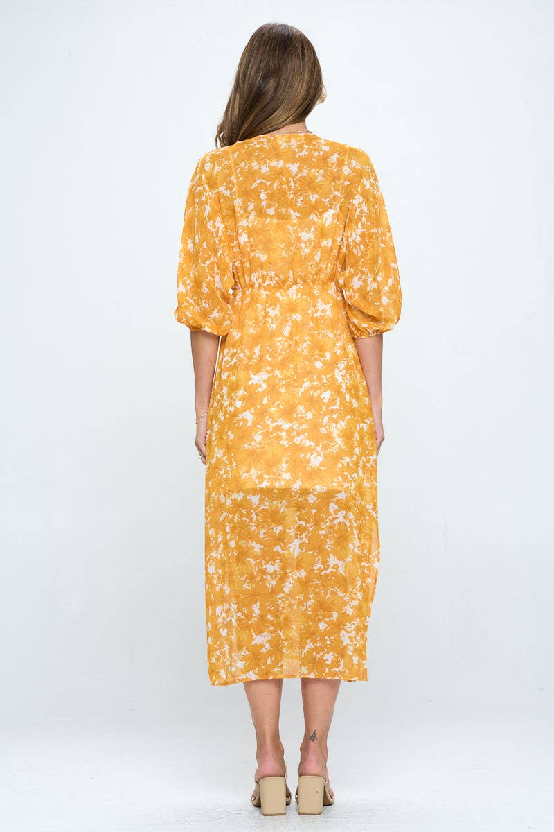Floral Print Chiffon Kimono Cover Up - Orange