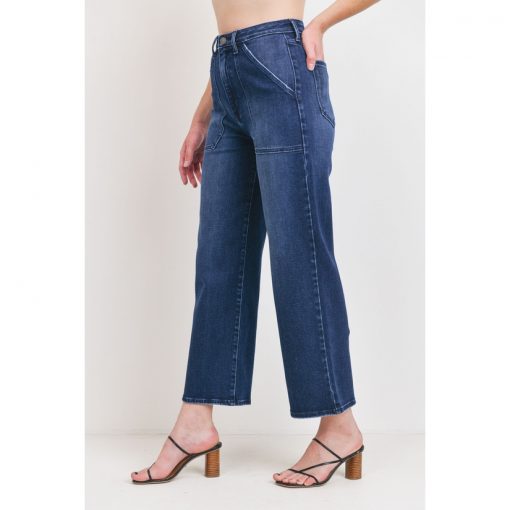 Wide Leg Cargo Pocket - Dark Wash
