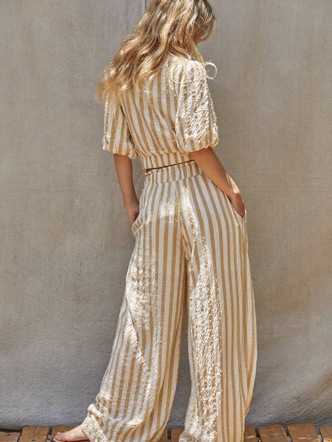 Textured Striped Crop Top - Mustard