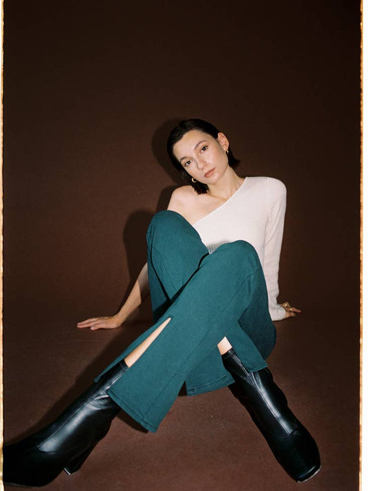 High Rise Front Slit Flare - Emerald