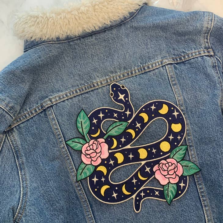 XL Back Patch - Snake With Moon Phases