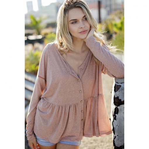 Heathered Babydoll Top - Mauve - Final Sale