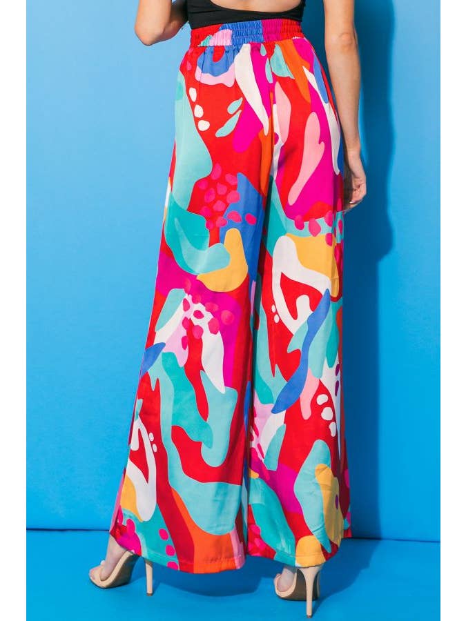 Printed Satin Pant - Red Multi