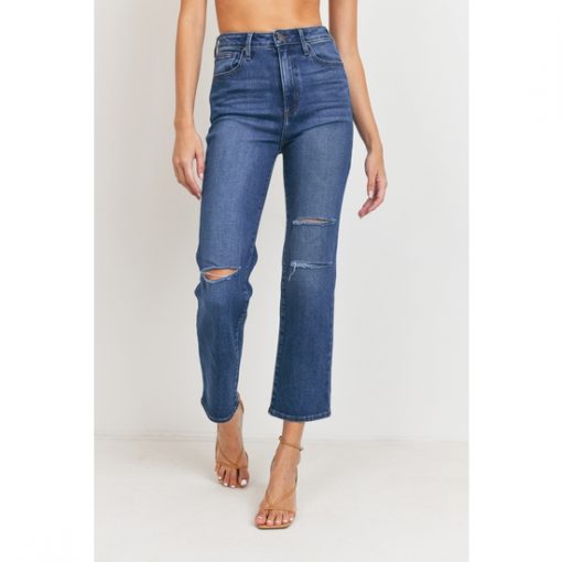 Knee Slit Straight Leg - Dark Wash - Final Sale