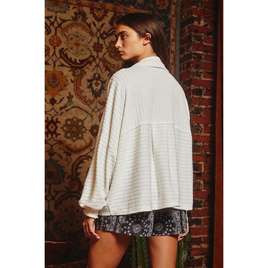 Rib Knit Shirt Jacket - White