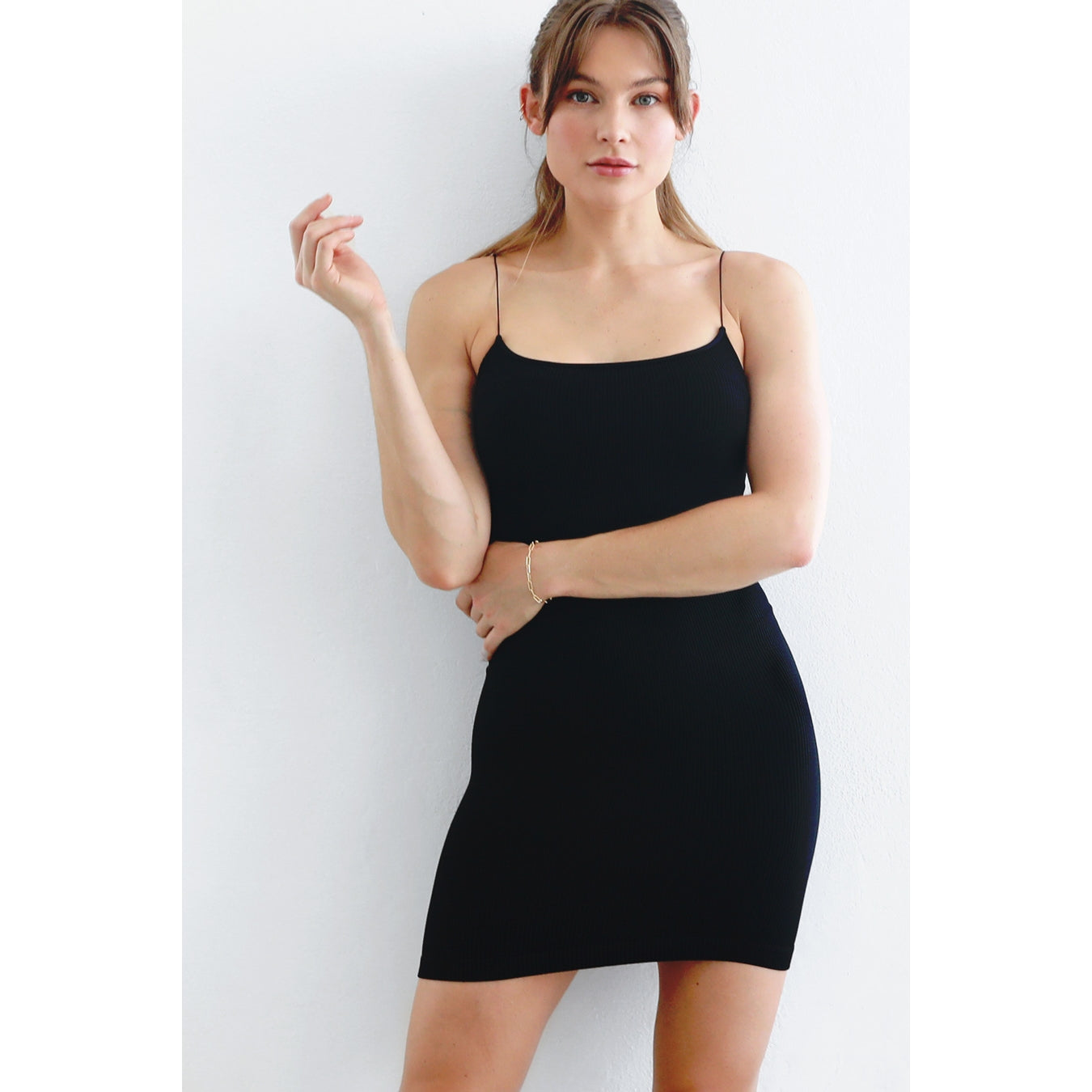 Ribbed Scoop Dress - Black