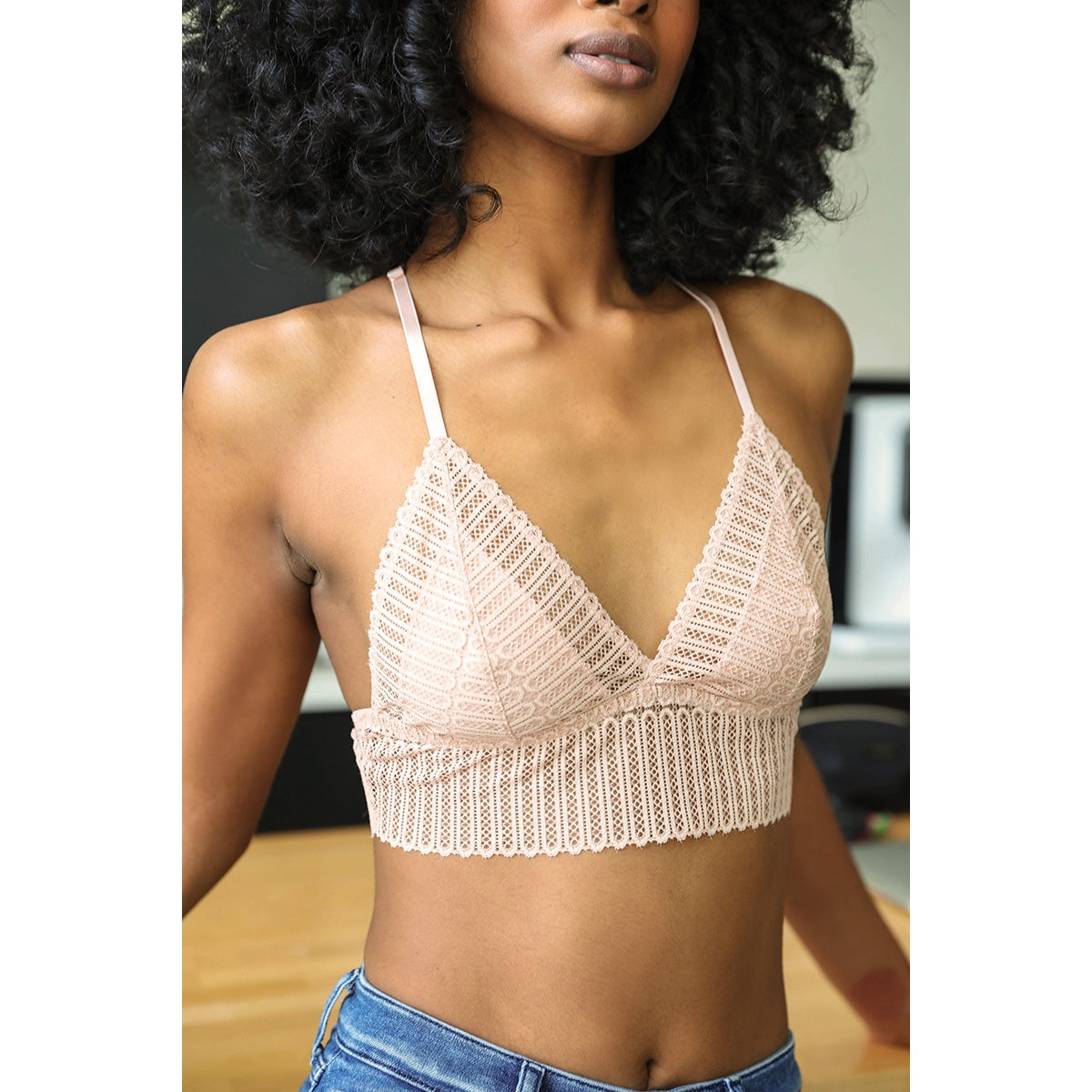 Ribbed Lace Bralette - Blush