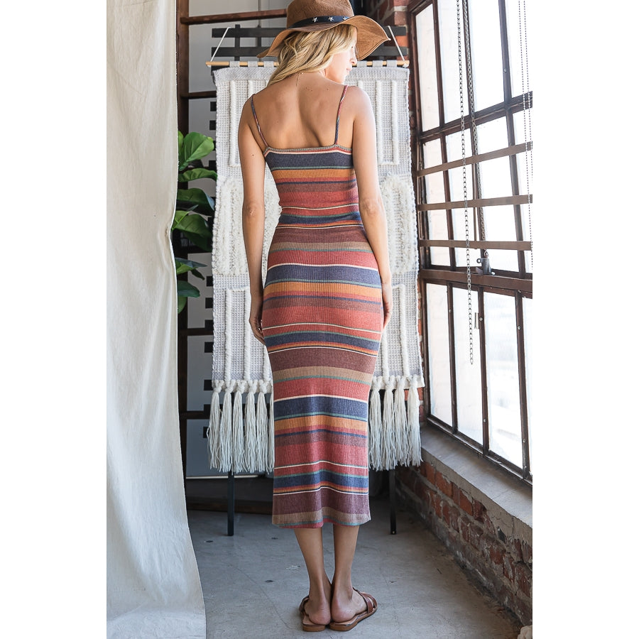 Midi Stripe Dress - Red Multi