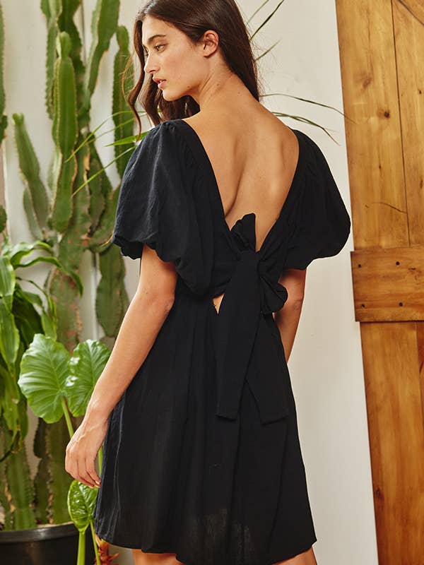 Puff Sleeve Mini Dress- Black Treaty General Store Puff Sleeve Mini Dress- Black Treaty General Store
