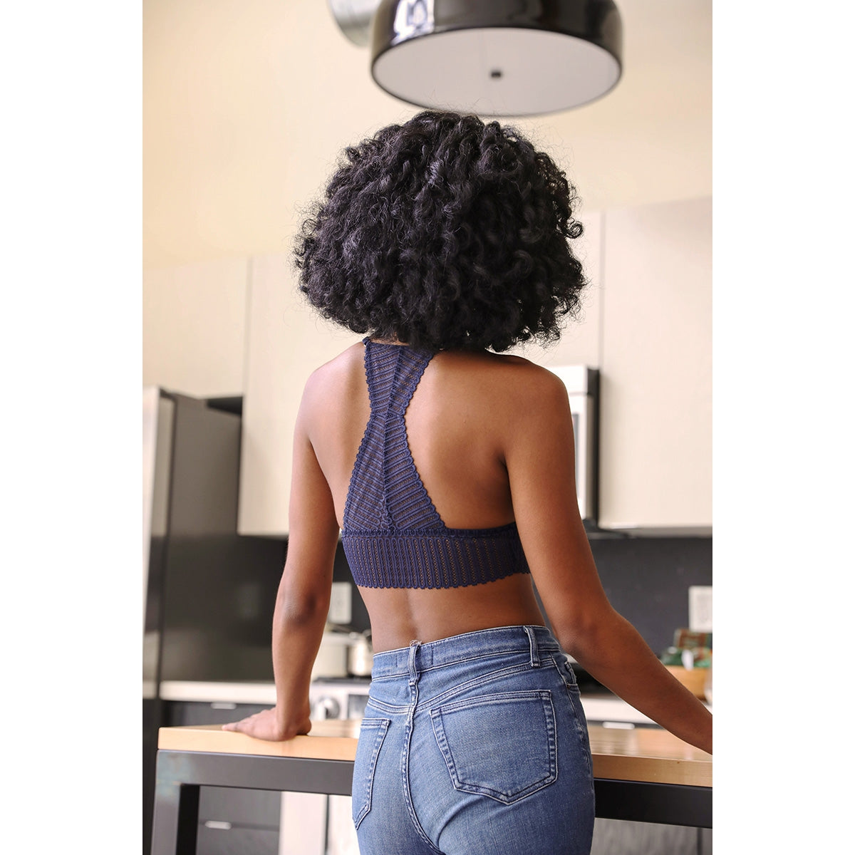 Ribbed Lace Bralette - Navy