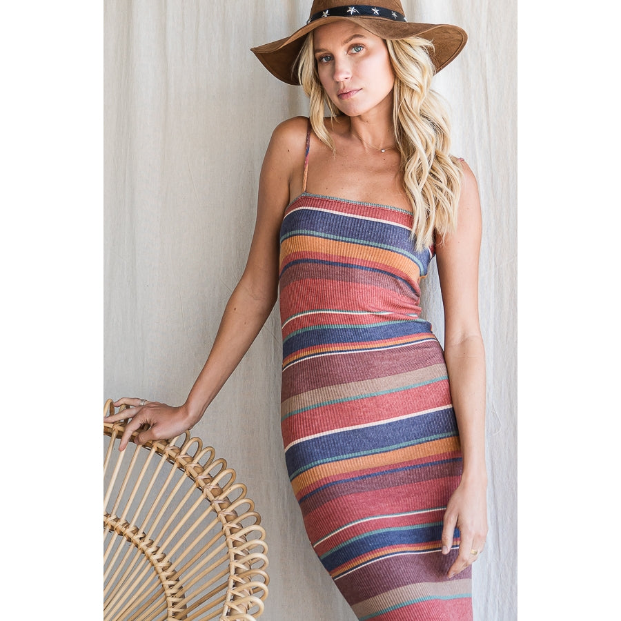 Midi Stripe Dress - Red Multi