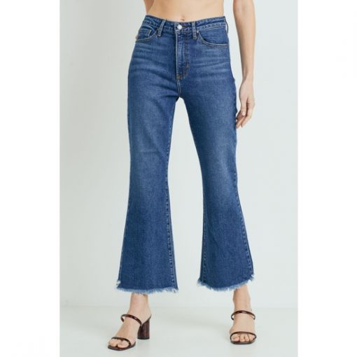 Frayed Crop Flare - Dark Wash