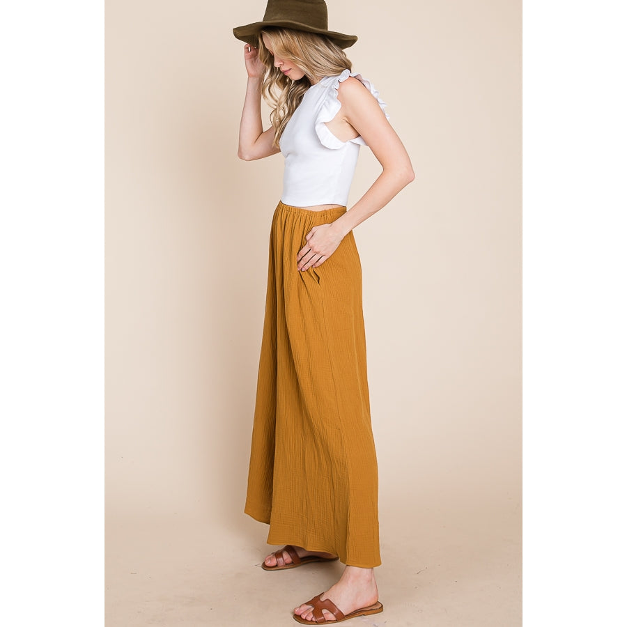 Gauze Wide Leg Pants - Camel
