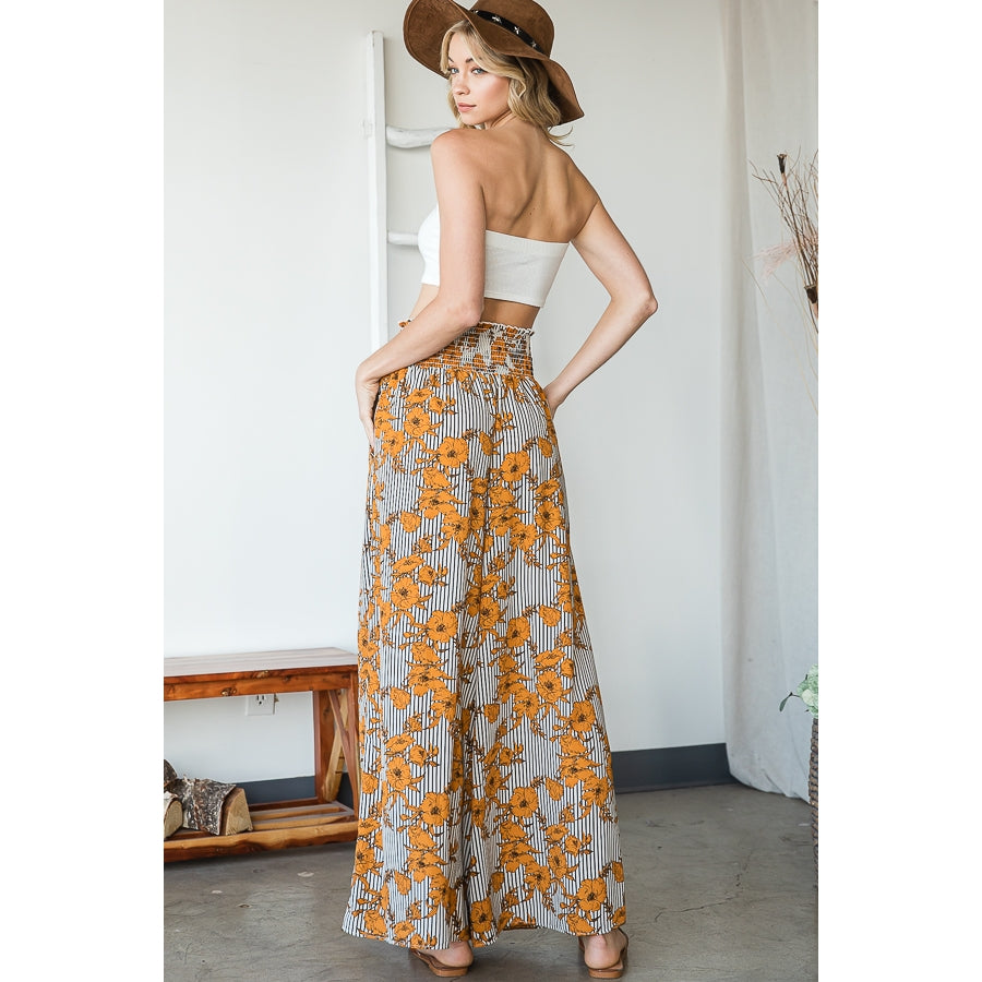 Floral Smocked Waist Maxi Pants